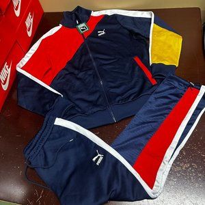 Puma Mens Multicolor Peacoat T7 Fashion Full Zip Jacket & Pant 2 Piece Tracksuit